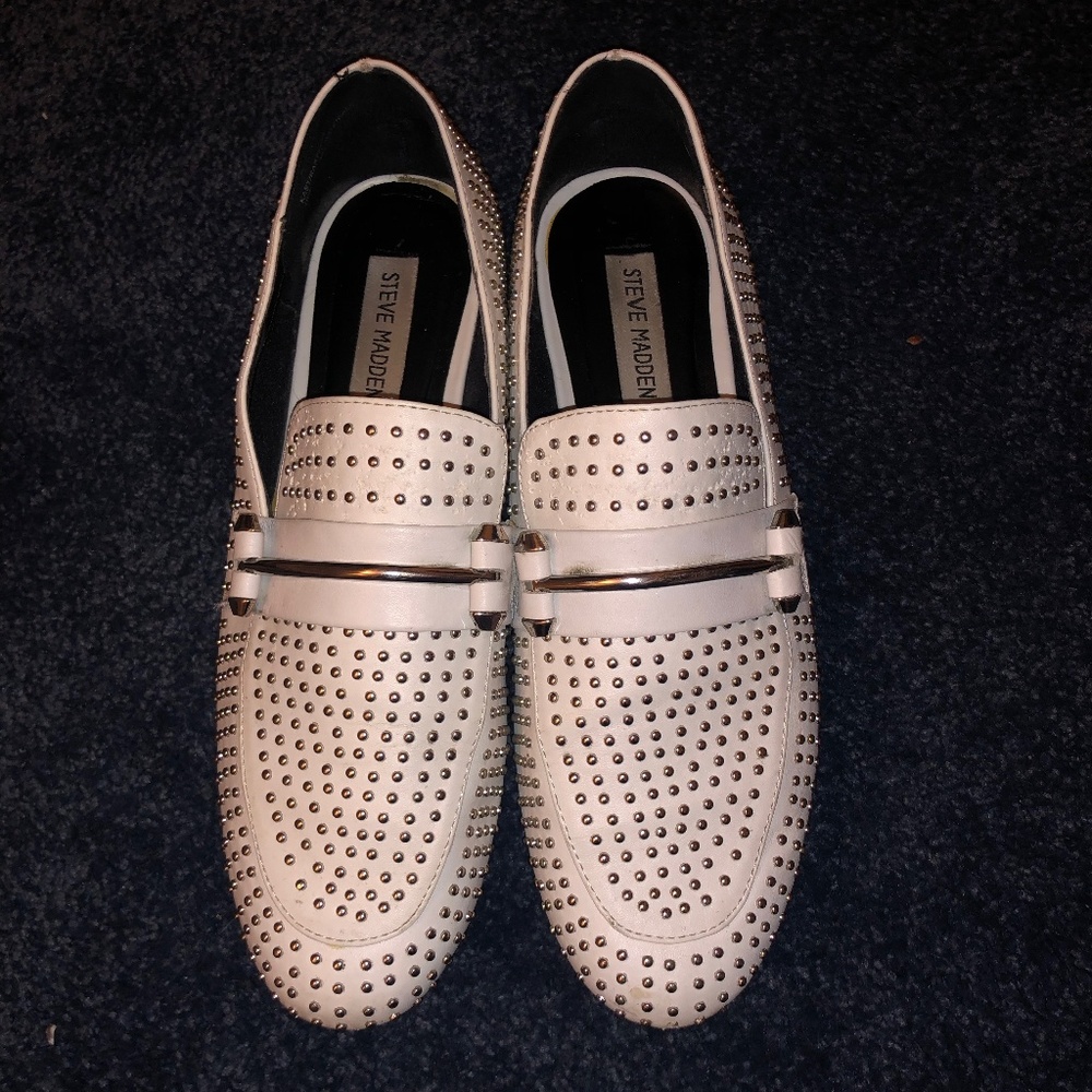 Steve Madden White Kast Studded Loafers